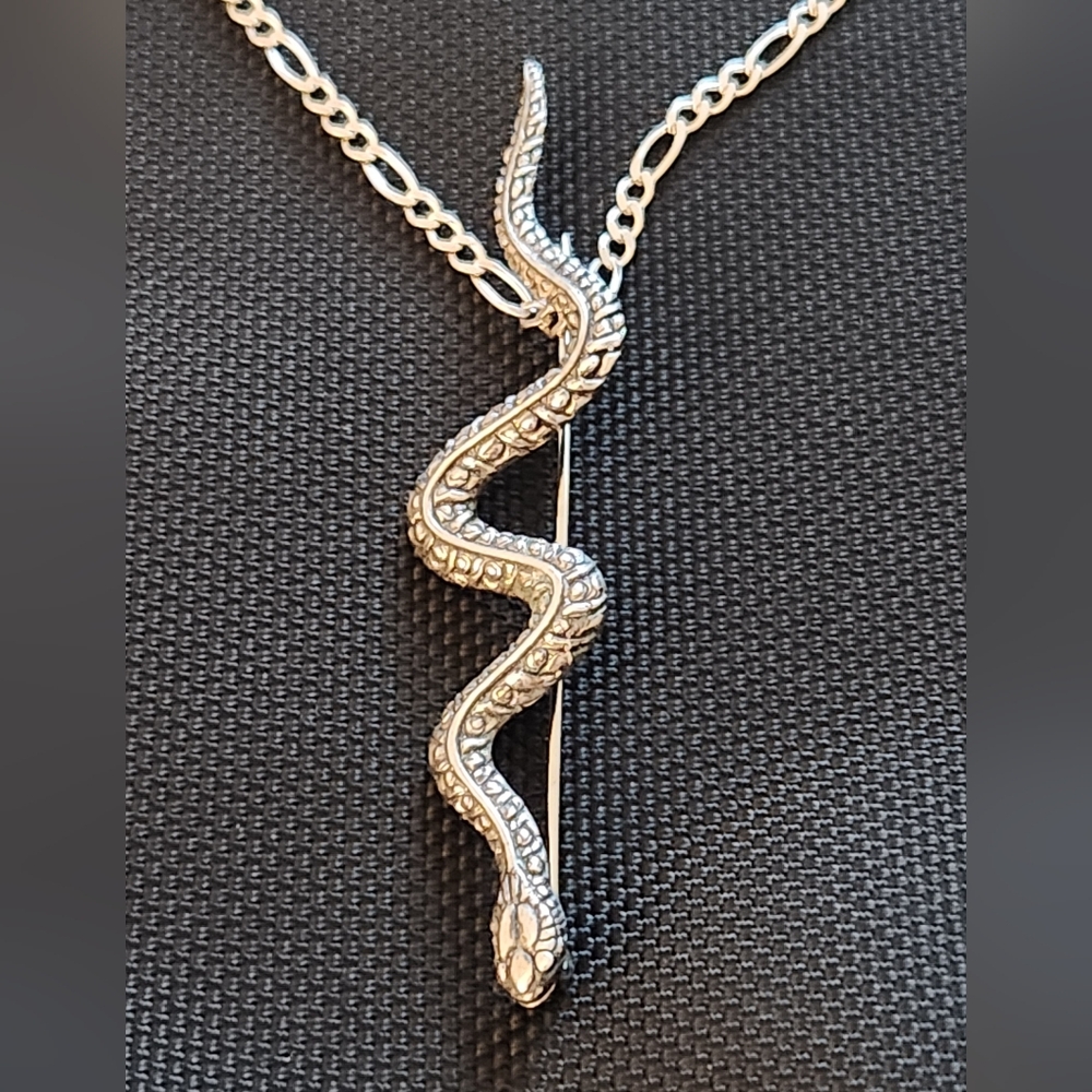 Vintage Sterling Silver Snake Brooch Lapel Pin - Picture 4 of 5